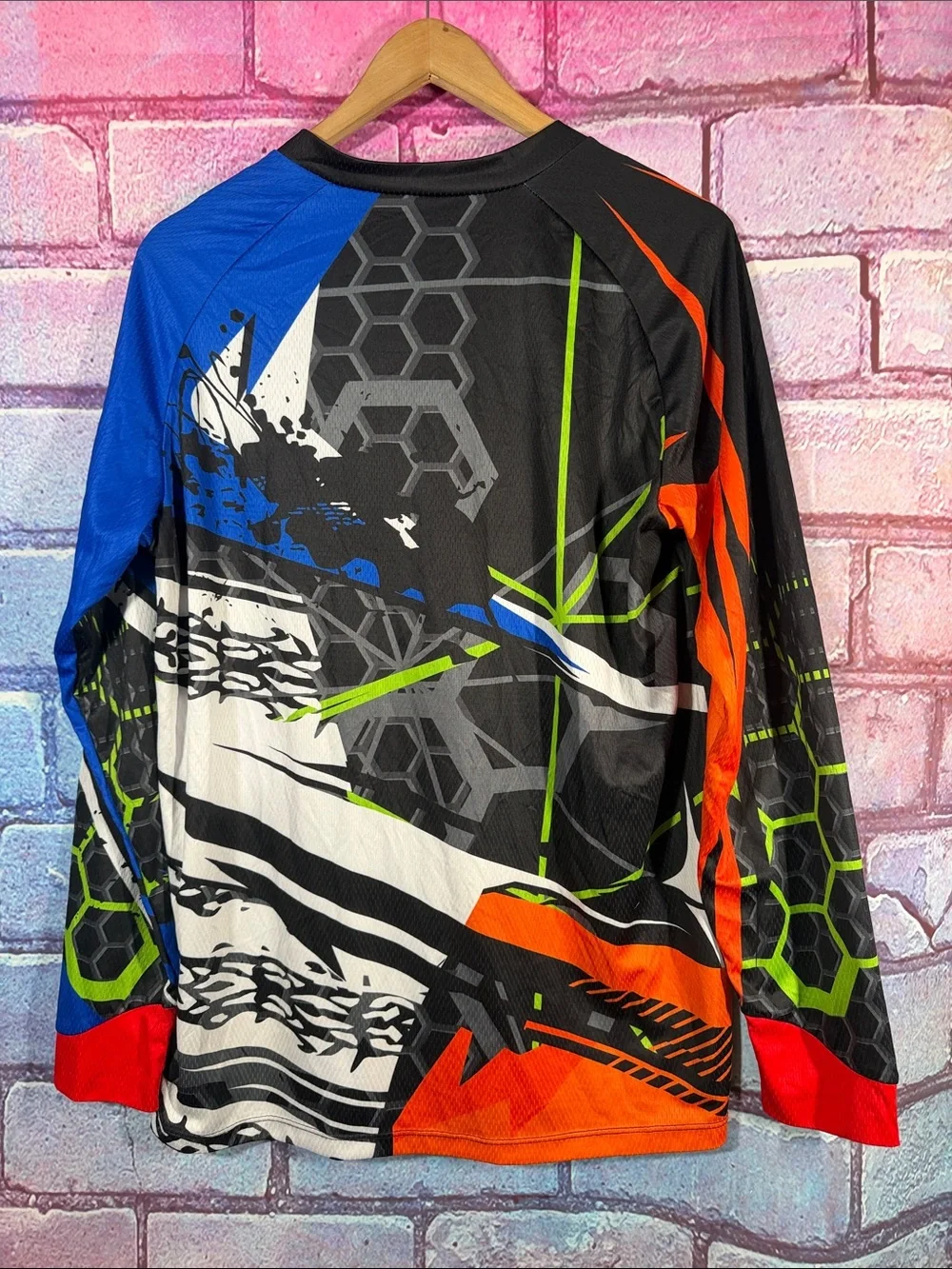 Motocross Jersey Men’s Large Black Blue Orange MX Dirt Bike Racing Shirt